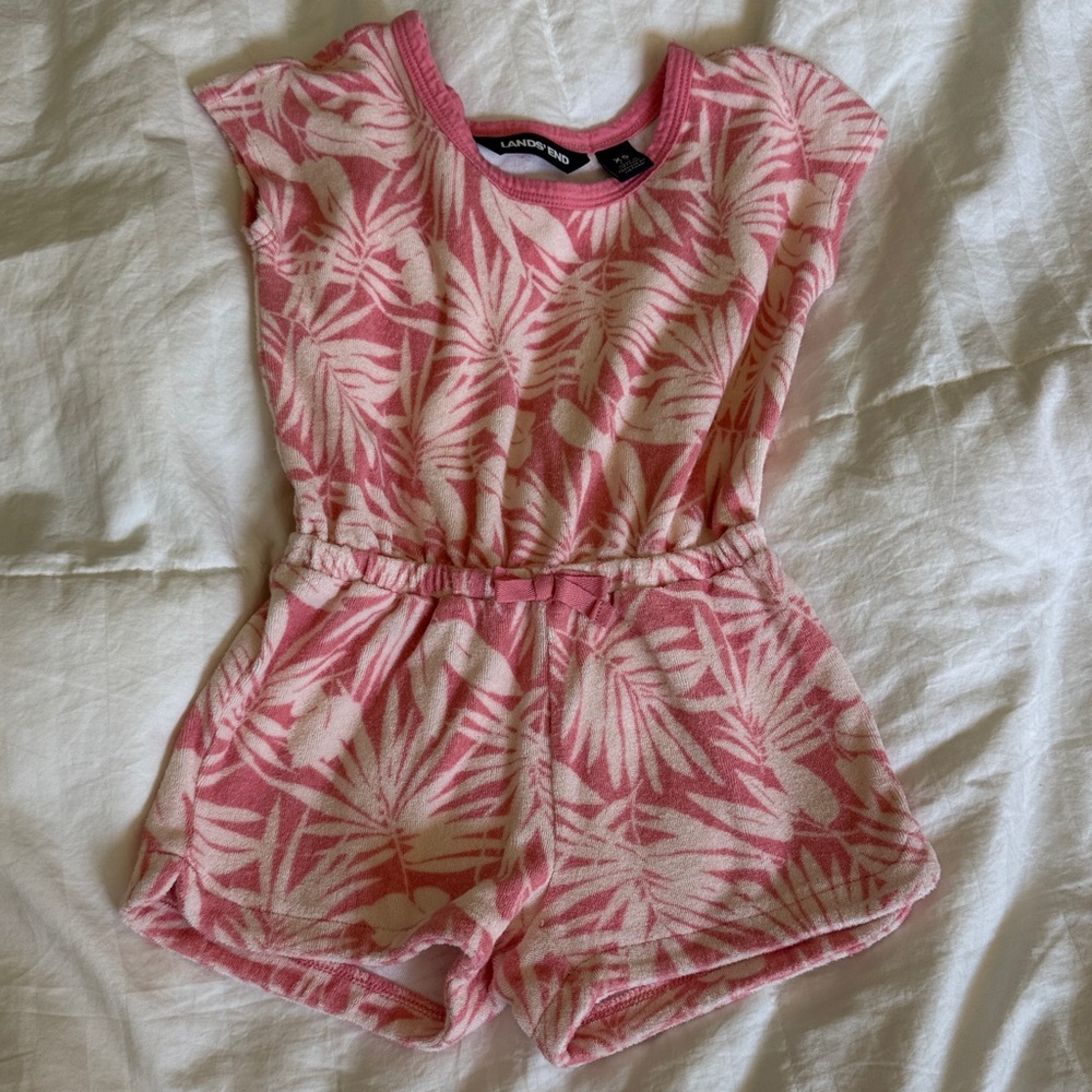 💗Lands' End Kids Pink Terry Cloth Romper